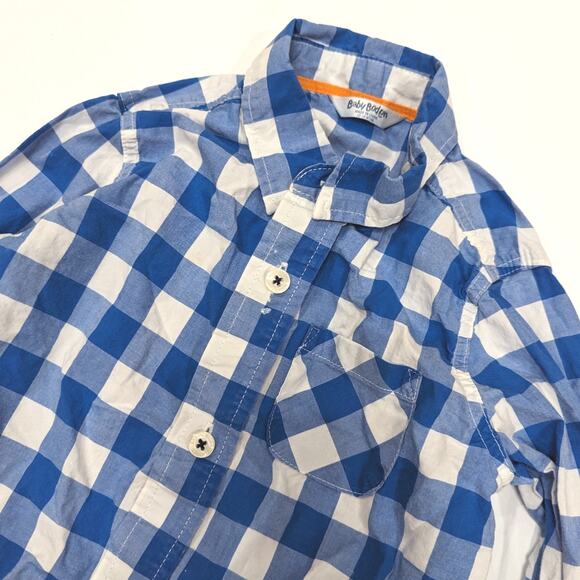 Baby Boden Button Down Shirt Size 12-18m Blue Gingham Long Sleeve - Picture 2 of 5